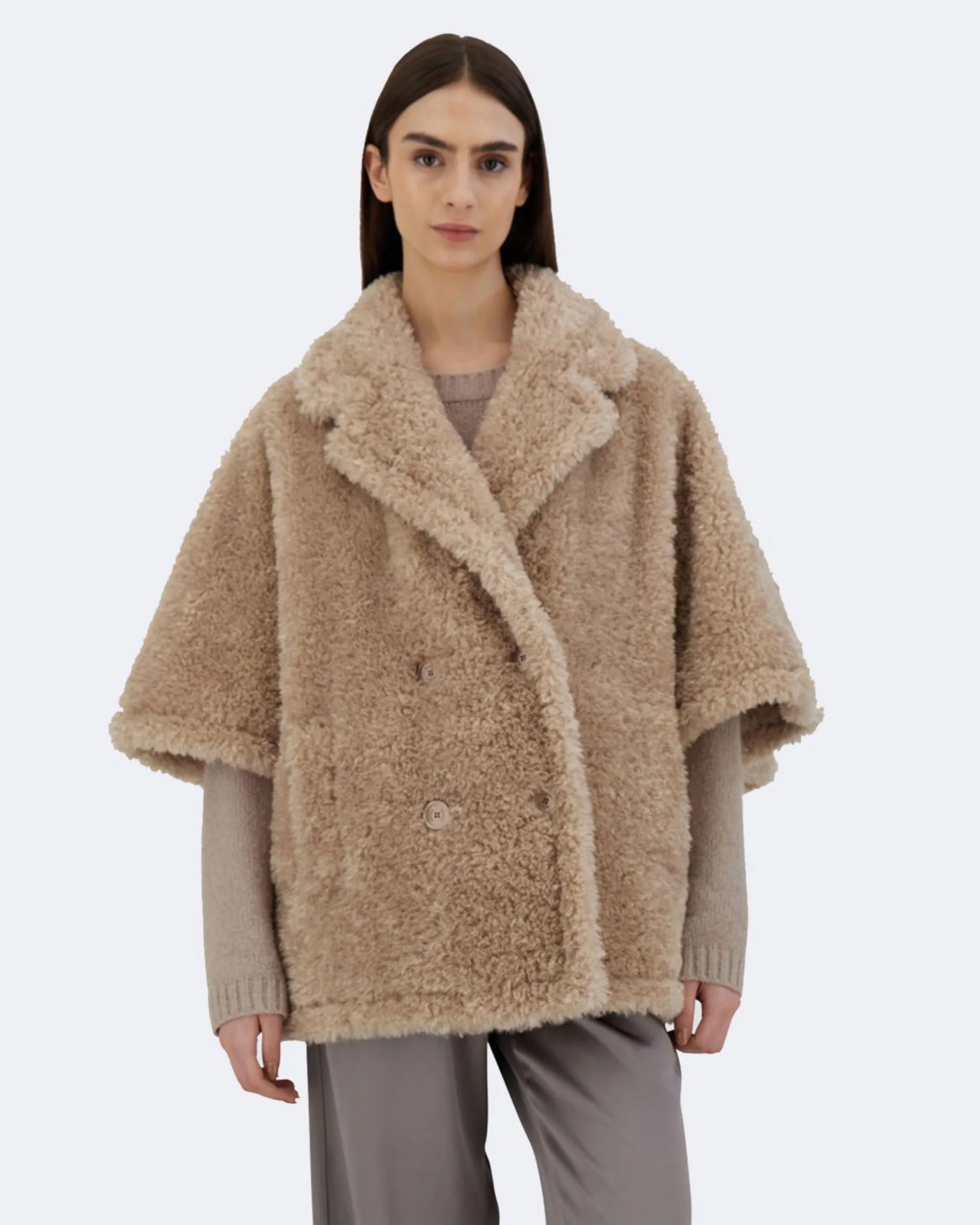 Caban in curly faux fur