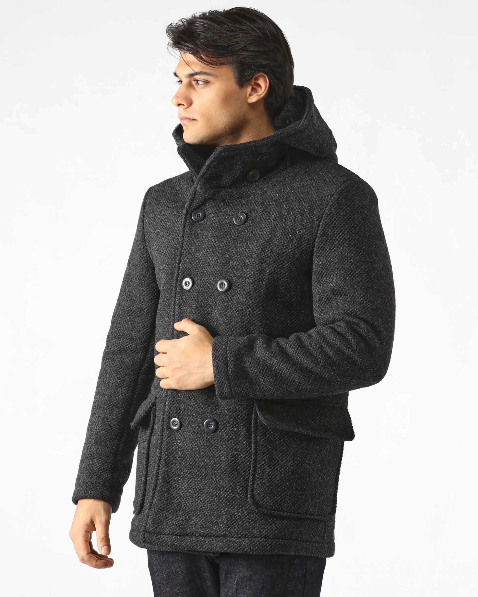 Cappotto Doppiopetto Antracite con Cappuccio
