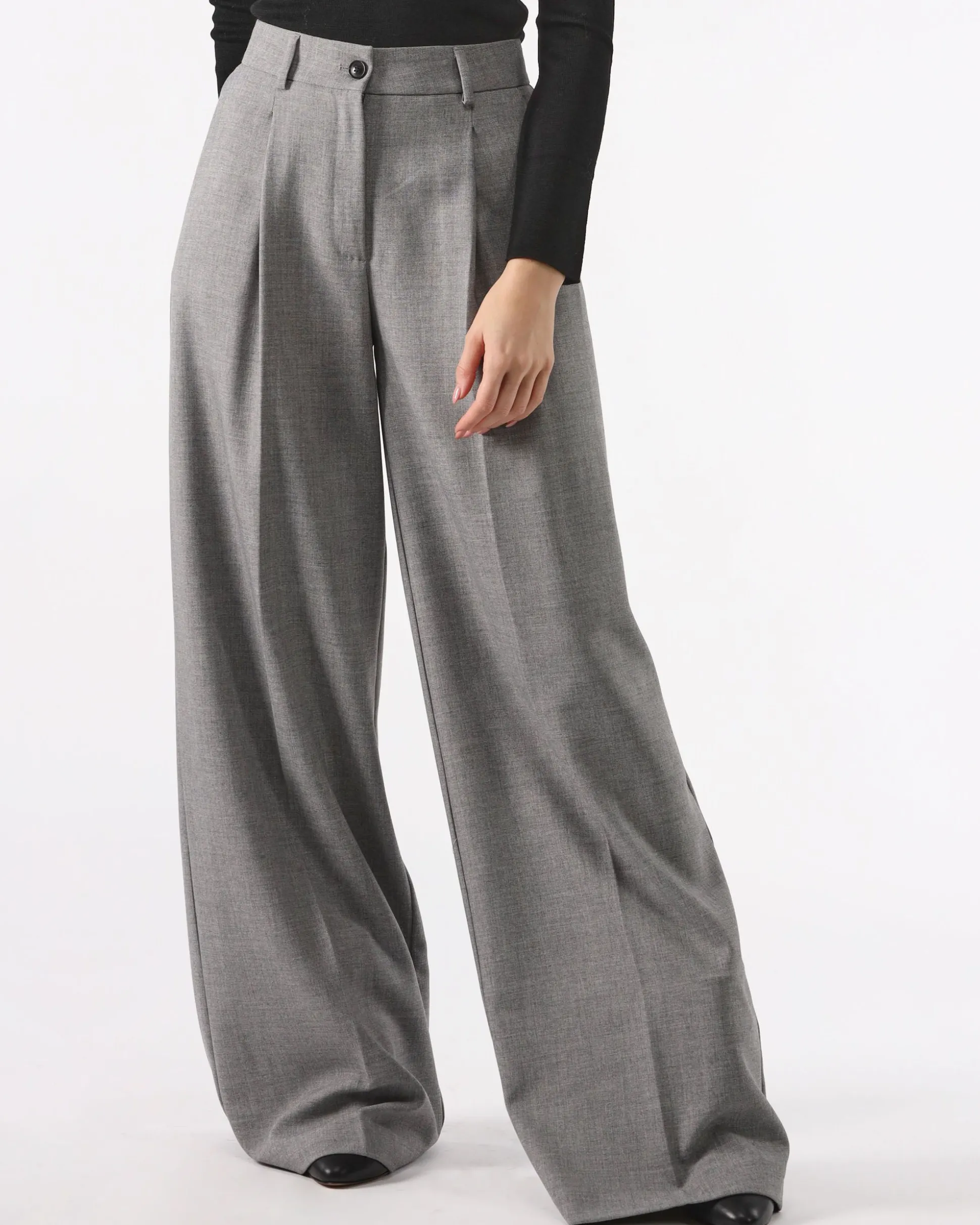 Pantaloni a Palazzo con Pinces Grigio